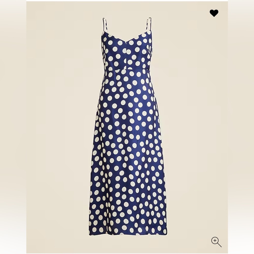 NWT J. Crew Satin Blue and White Polka Dot Spaghetti Strap Slip dress